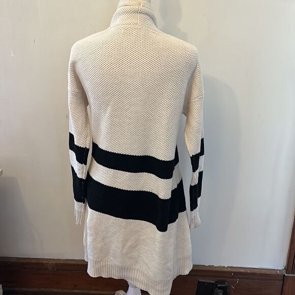 Max Studio black stripe cream long sleeve open cardigan Size XS - Picture 6 of 8